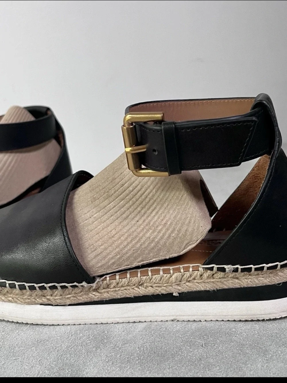 See By Chloe Glyn Espadrille Sandals Size 39 US8.5 Black Leather Ankle Strap